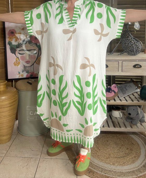Robe mi-longue oversize blanche Summer Spirit Vert Andalou du 40 au 52 