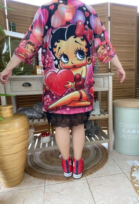 Twin-set débardeur + top résille Betty Boop du 40 au 50