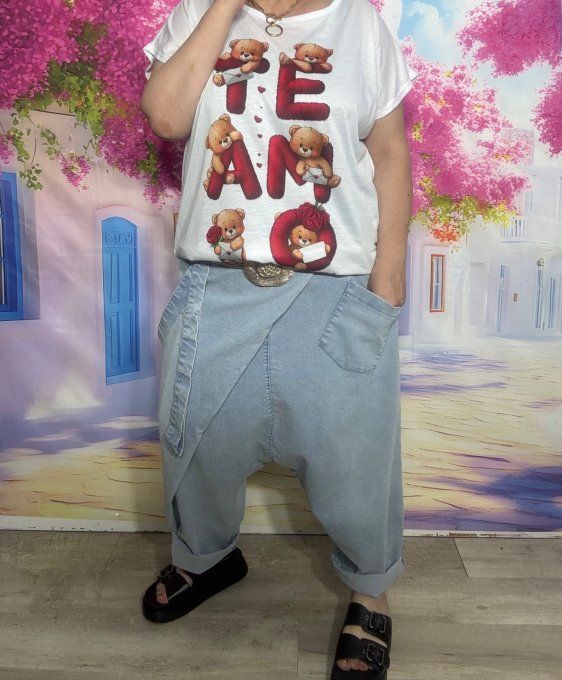 Tee-shirt ample blanc Les Oursons Amoureux Te Amo du 38 au 50/52 