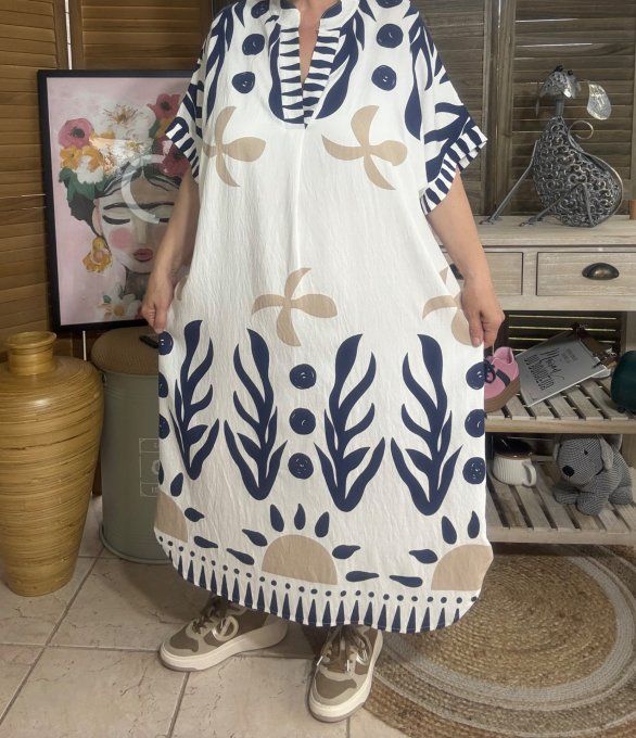 Robe mi-longue oversize blanche Summer Spirit Marine du 40 au 52  