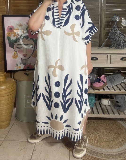 Robe mi-longue oversize blanche Summer Spirit Marine du 40 au 52  