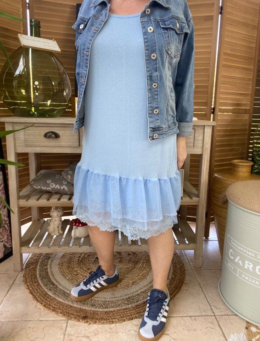 Fond de robe BIS bleu ciel viscose et dentelle confort +++ du 40 au 50