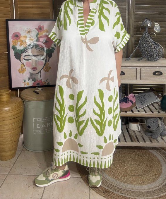 Robe mi-longue oversize blanche Summer Spirit Vert Pistache du 40 au 52 