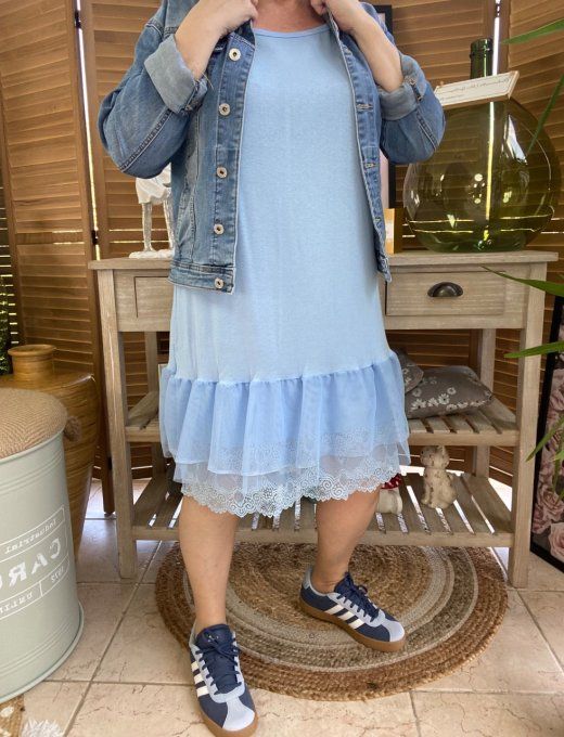 Fond de robe BIS bleu ciel viscose et dentelle confort +++ du 40 au 50