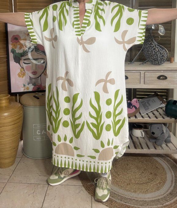 Robe mi-longue oversize blanche Summer Spirit Vert Pistache du 40 au 52 