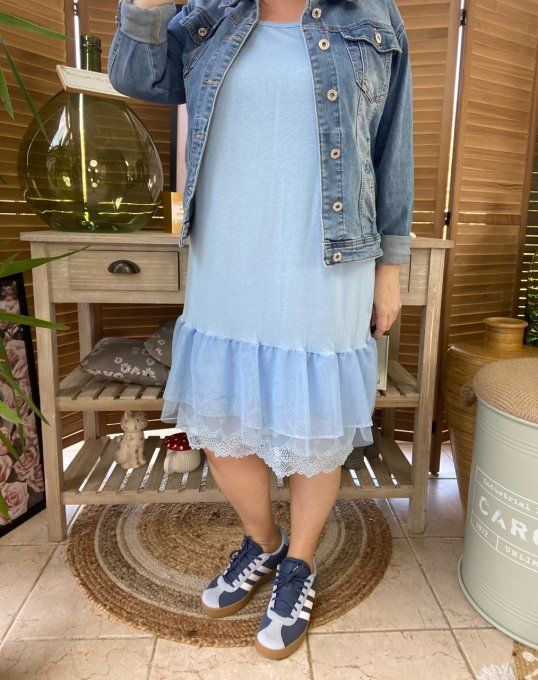 Fond de robe BIS bleu ciel viscose et dentelle confort +++ du 40 au 50