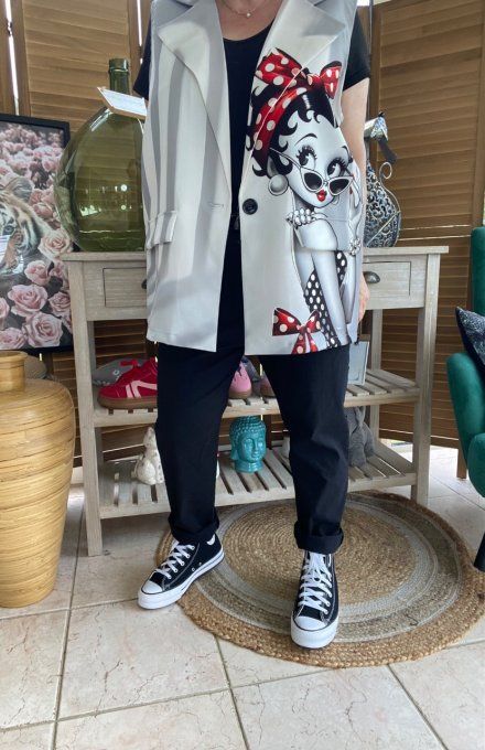 Gilet type barman sans manches Betty Boop Pin Up du 40 au 50 et même +