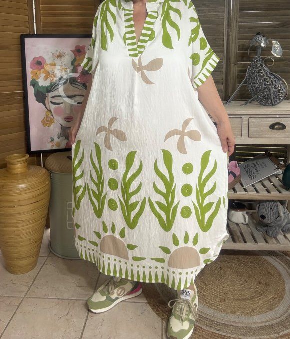 Robe mi-longue oversize blanche Summer Spirit Vert Pistache du 40 au 52 