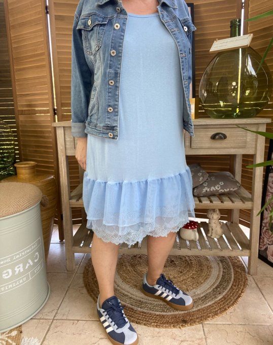 Fond de robe BIS bleu ciel viscose et dentelle confort +++ du 40 au 50