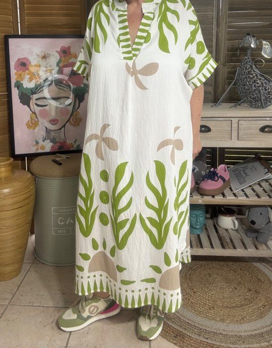 Robe mi-longue oversize blanche Summer Spirit Vert Pistache du 40 au 52 
