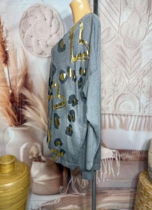 pull sans laine gris souris délavé coeurs dorés or douceur +++ du 40 au 52  