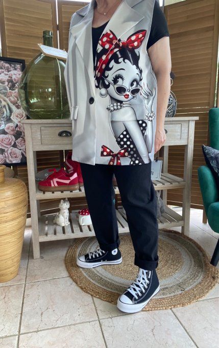 Gilet type barman sans manches Betty Boop Pin Up du 40 au 50 et même +