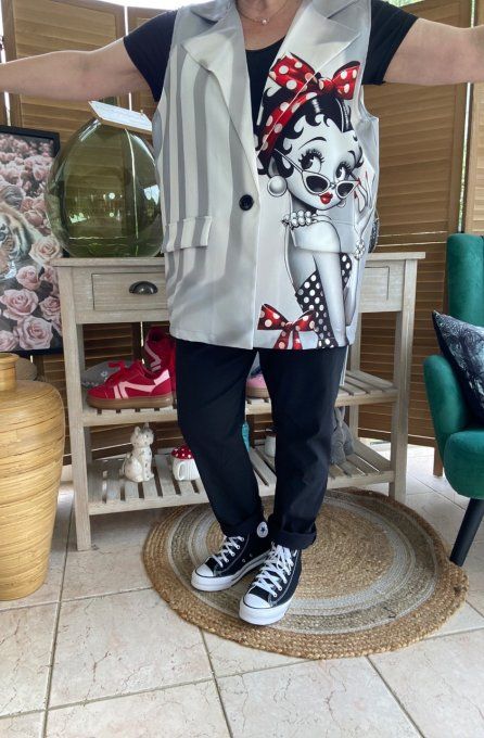 Gilet type barman sans manches Betty Boop Pin Up du 40 au 50 et même +