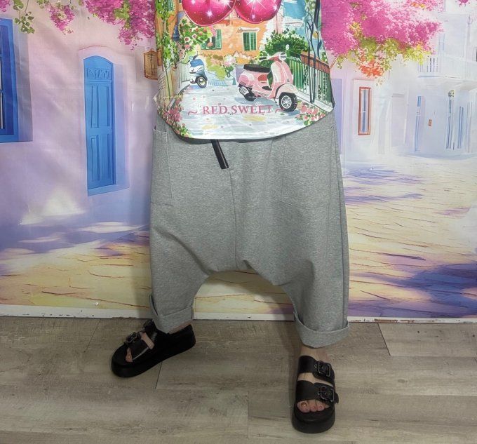 Sarouel ample Punto Milano gris chiné fermeture asymétrique extensible +++ du 40 au 50/52