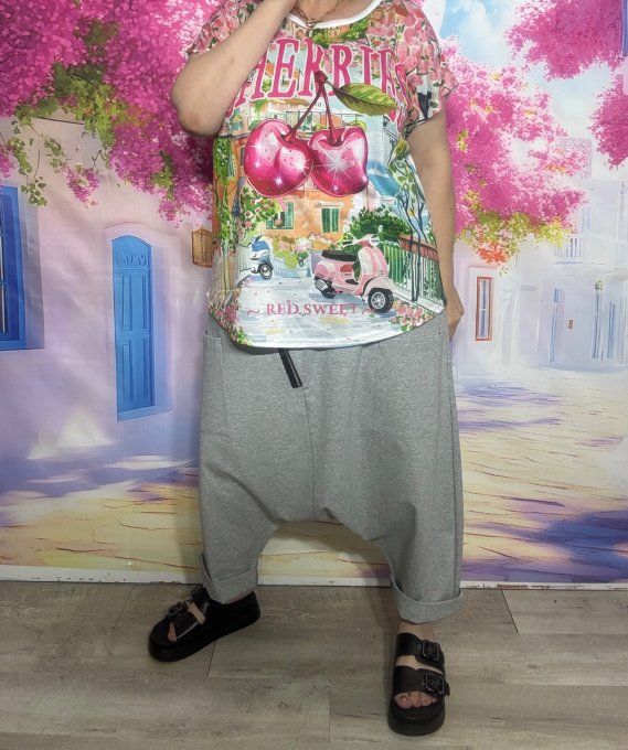 Sarouel ample Punto Milano gris chiné fermeture asymétrique extensible +++ du 40 au 50/52