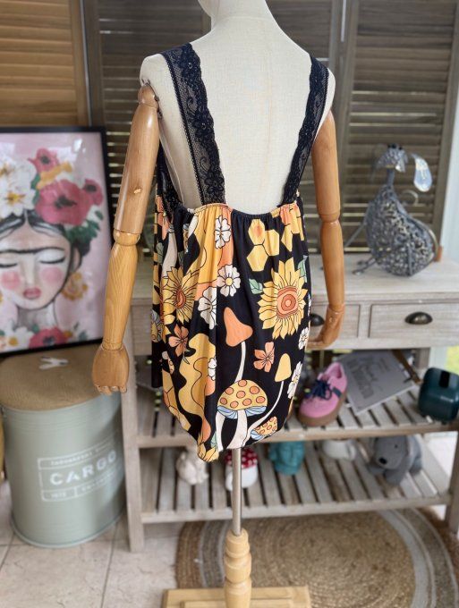 Caraco Débardeur Top trapèze satiné mat & dentelle The Hippie Girl du 40 au 52
