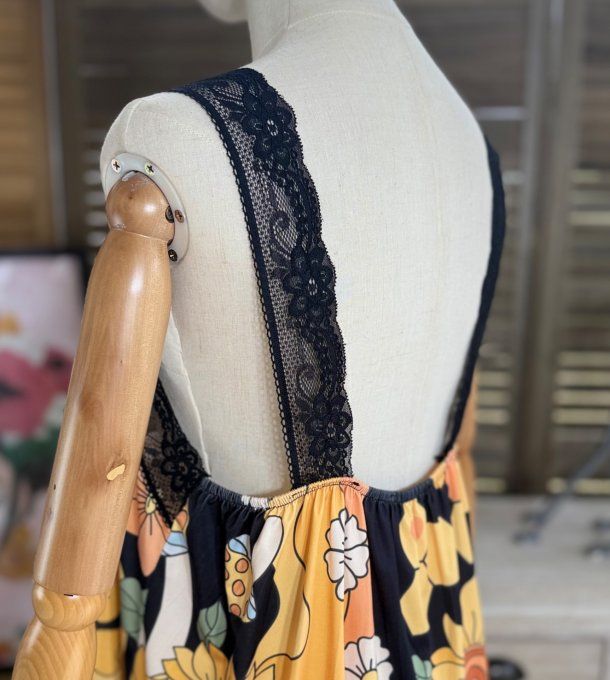 Caraco Débardeur Top trapèze satiné mat & dentelle The Hippie Girl du 40 au 52