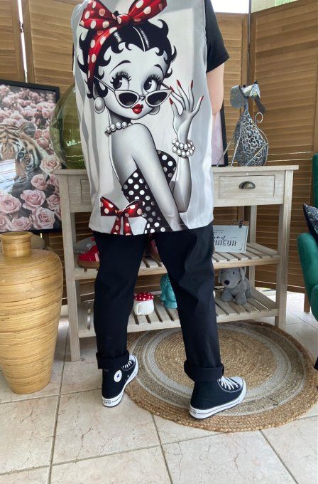 Gilet type barman sans manches Betty Boop Pin Up du 40 au 50 et même +