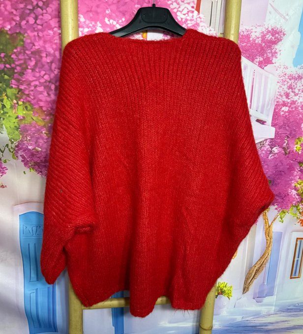 Gilet ample Rouge ultra cocoon manches 3/4 Mina Rosa du 38 au 52 et même +  