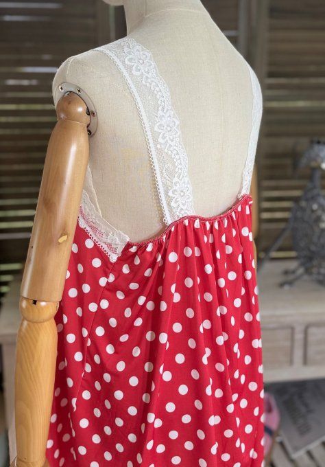 Caraco Débardeur Top trapèze satiné mat & dentelle rouge pois blancs Betty Boop du 40 au 52 