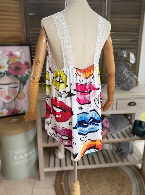Caraco Débardeur Top trapèze satiné mat & dentelle African Pretty Girl du 40 au 52 