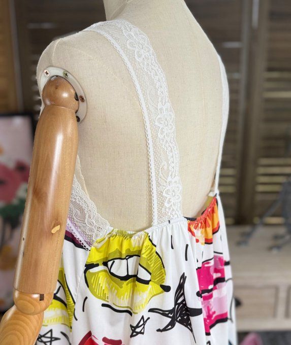 Caraco Débardeur Top trapèze satiné mat & dentelle African Pretty Girl du 40 au 52 