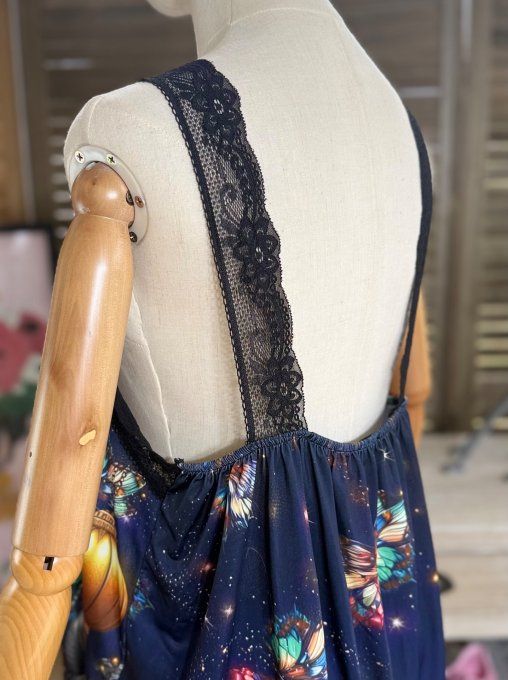 Caraco Débardeur Top trapèze satiné mat & dentelle Betty Boop Fée Papillon du 40 au 52 