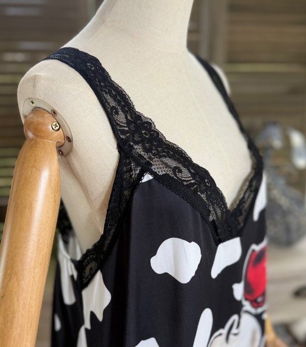 Caraco Débardeur Top trapèze satiné mat & dentelle Snoopy In Love du 40 au 52