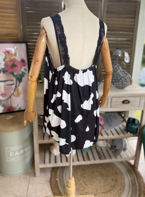 Caraco Débardeur Top trapèze satiné mat & dentelle Snoopy In Love du 40 au 52
