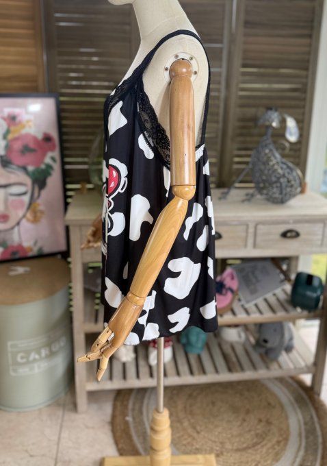 Caraco Débardeur Top trapèze satiné mat & dentelle Snoopy In Love du 40 au 52