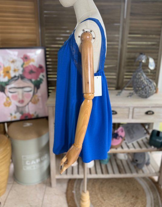 Caraco Débardeur Top trapèze bleu royal dentelle douceur +++ du 38 au 48