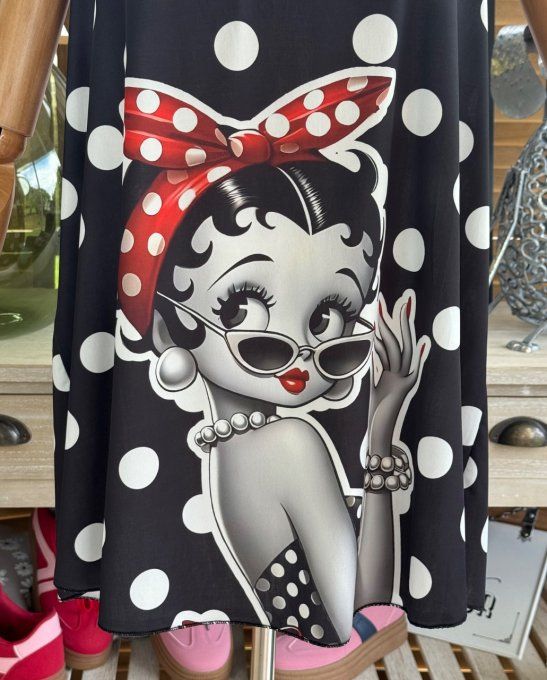 Caraco Débardeur Top trapèze satiné mat & dentelle pois blancs Betty Boop chic du 40 au 52   