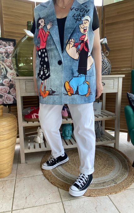 Gilet type barman sans manches effet jeans Popeye & Olive du 40 au 50 et même +