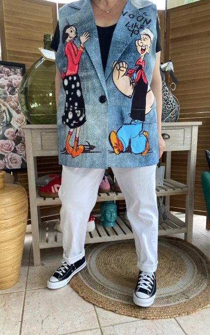 Gilet type barman sans manches effet jeans Popeye & Olive du 40 au 50 et même +