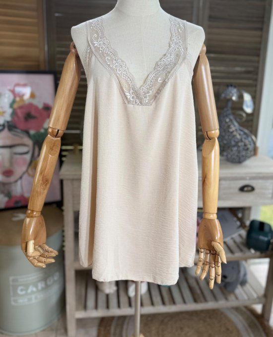 Caraco Débardeur Top trapèze beige dentelle douceur +++ du 38 au 48