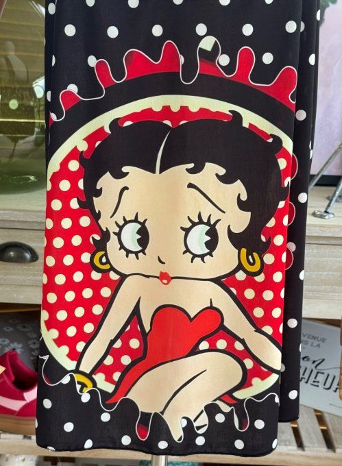 Caraco Débardeur Top trapèze satiné mat & dentelle pois blancs Betty Boop du 40 au 52  