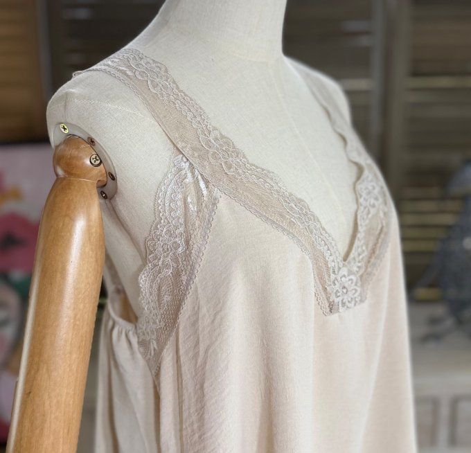 Caraco Débardeur Top trapèze beige dentelle douceur +++ du 38 au 48