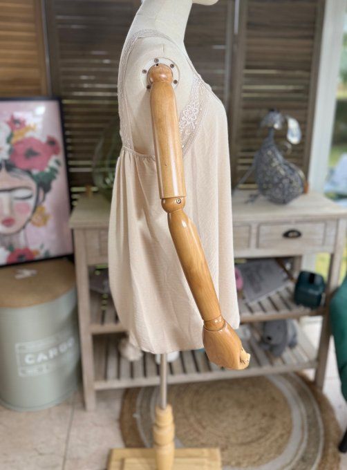 Caraco Débardeur Top trapèze beige dentelle douceur +++ du 38 au 48