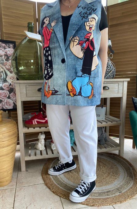 Gilet type barman sans manches effet jeans Popeye & Olive du 40 au 50 et même +