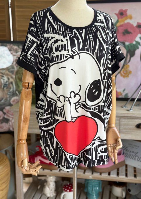 Top ample noir Snoopy in Love du 38 au 48/50 