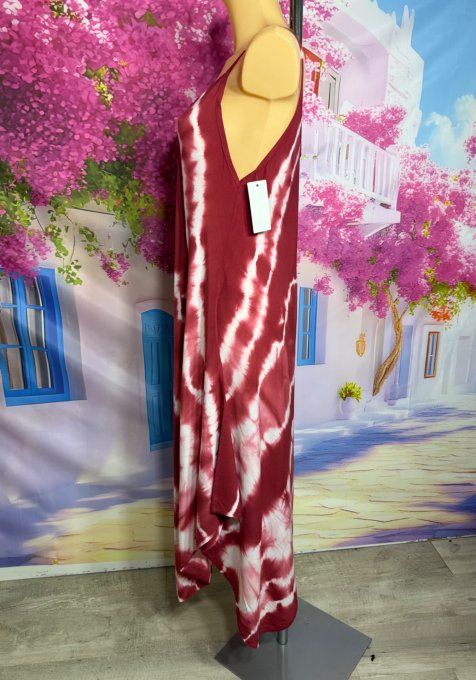 Robe trapèze longue asymétrique bretelles Tie & Dye Lie de Vin du 36 au 44/46