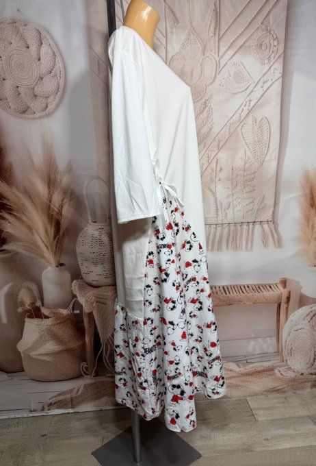 Robe mi-longue blanche bi-matière Snoopy Peanuts & Friends taille ajustable du 38 au 52