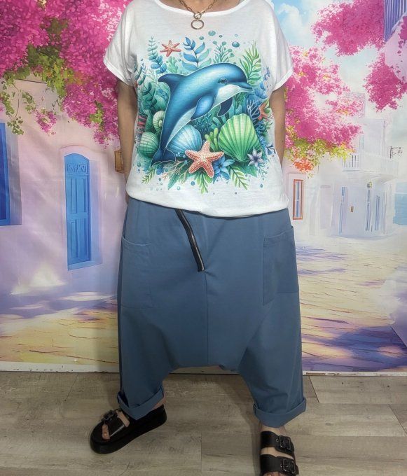 Sarouel ample Punto Milano Bleu Jeans fermeture asymétrique extensible +++ du 40 au 50/52 