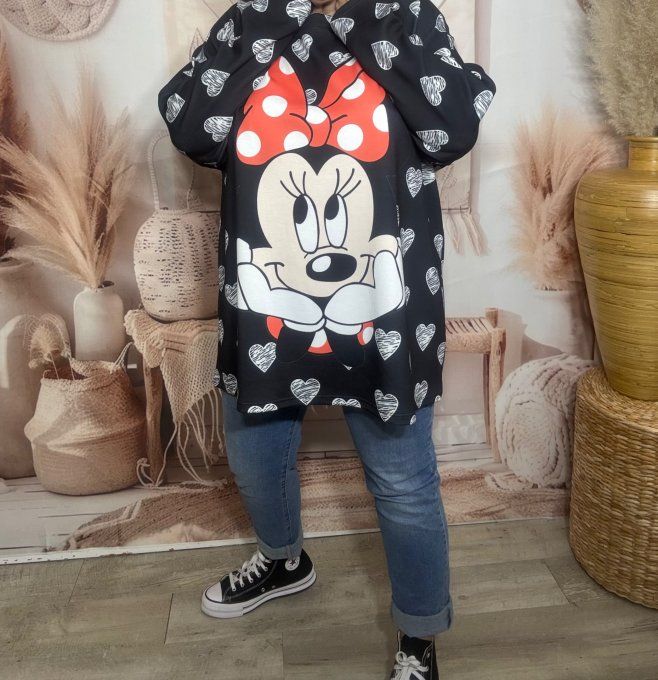 Sweat ample noir coeurs blancs Lovely Minnie du 40 au 52/54