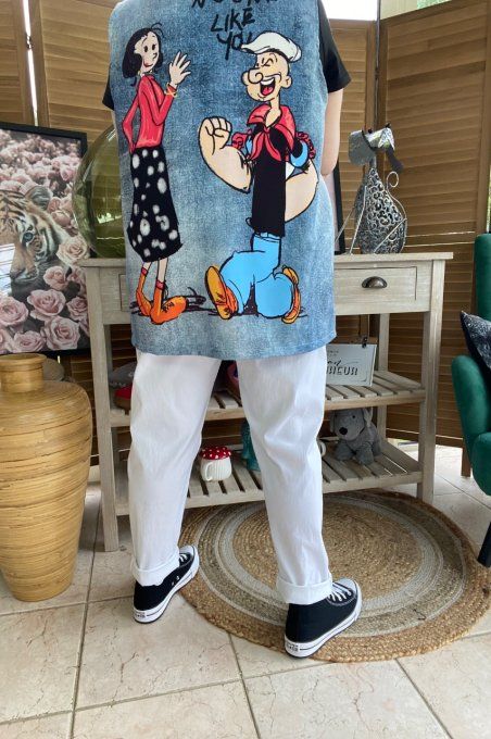 Gilet type barman sans manches effet jeans Popeye & Olive du 40 au 50 et même +