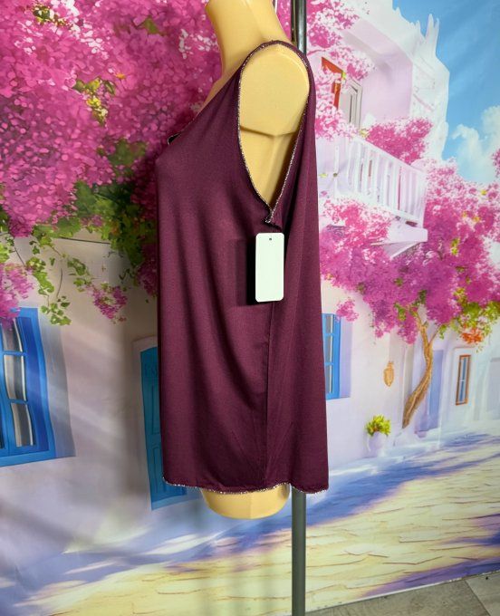Tee-shirt Lie de Vin sans manches Lurex argenté Les Basiques du Dressing du 38 au 50 