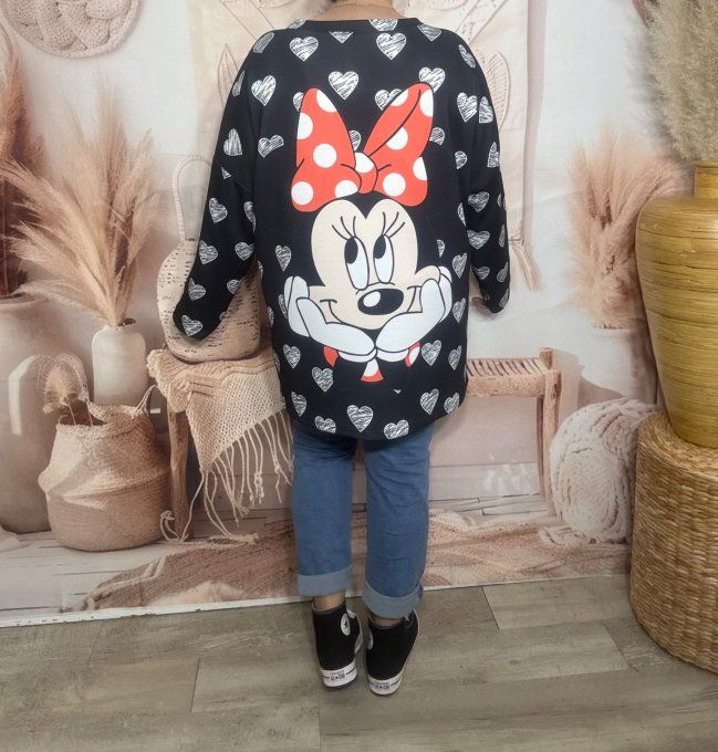 Sweat ample noir coeurs blancs Lovely Minnie du 40 au 52/54
