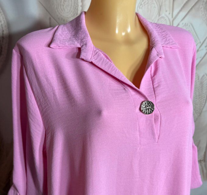 Robe longue rose bébé  col polo manches réglables Les Basiques du Dressing du 38 au 46