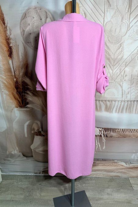 Robe longue rose bébé  col polo manches réglables Les Basiques du Dressing du 38 au 46