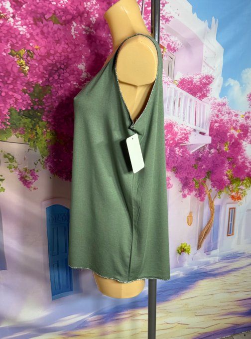 Tee-shirt Kaki sans manches Lurex argenté Les Basiques du Dressing du 38 au 50